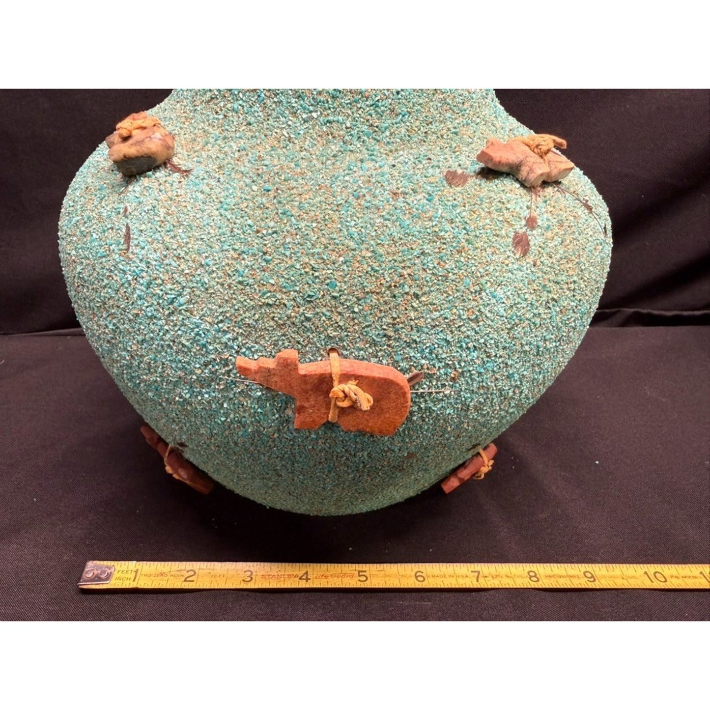 Vintage zuni large fetish pot/jar crushed turquoise 8.5" tall signed by artist