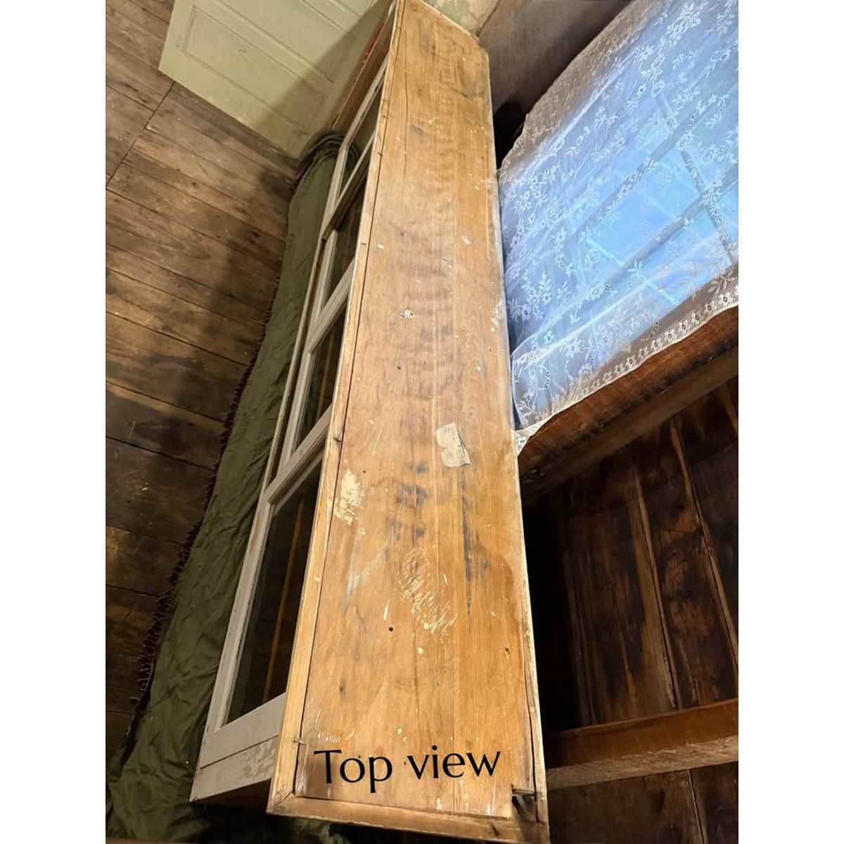 Unique architectural salvage display cabinet w/sliding glass doors/sideboard from late 1800’s