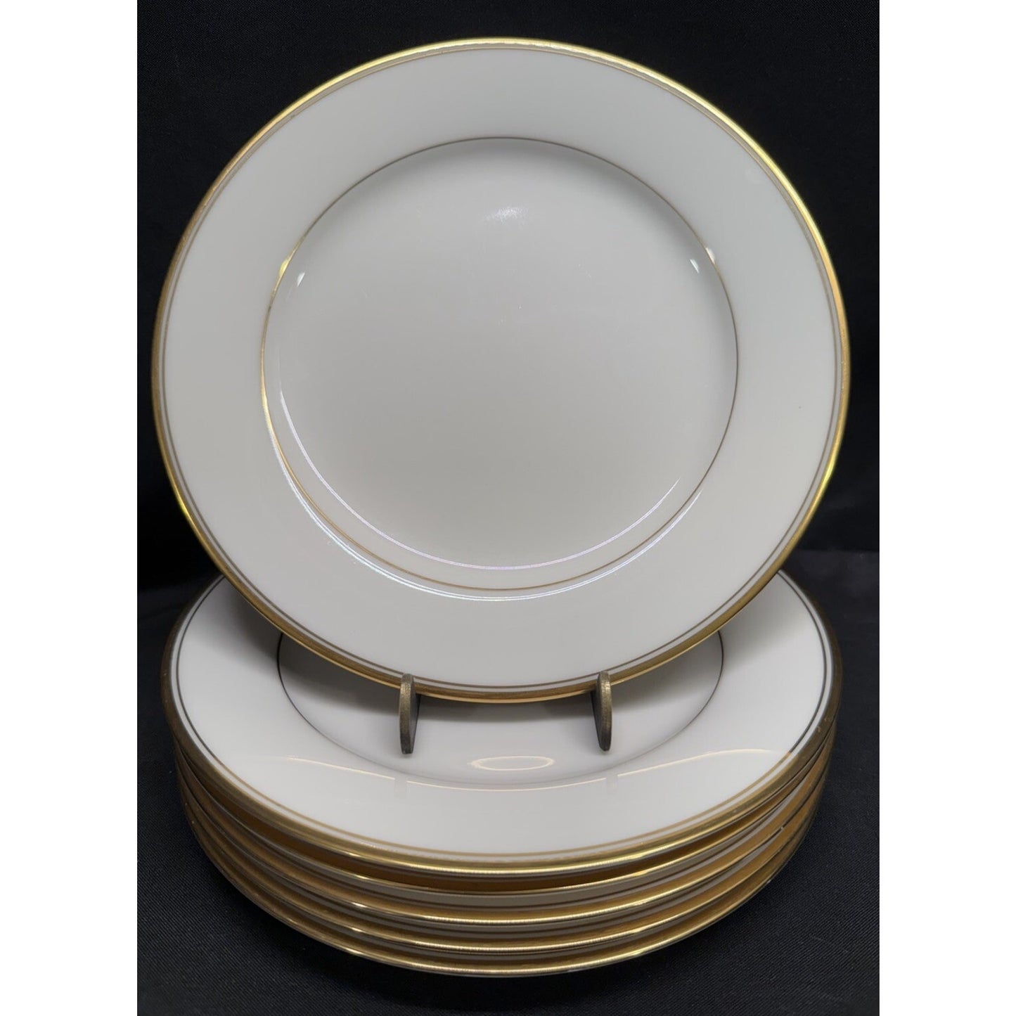 Set 6 Vintage Noritake Ivory China Linton 8.25” Round Salad Plates Gold Rimmed
