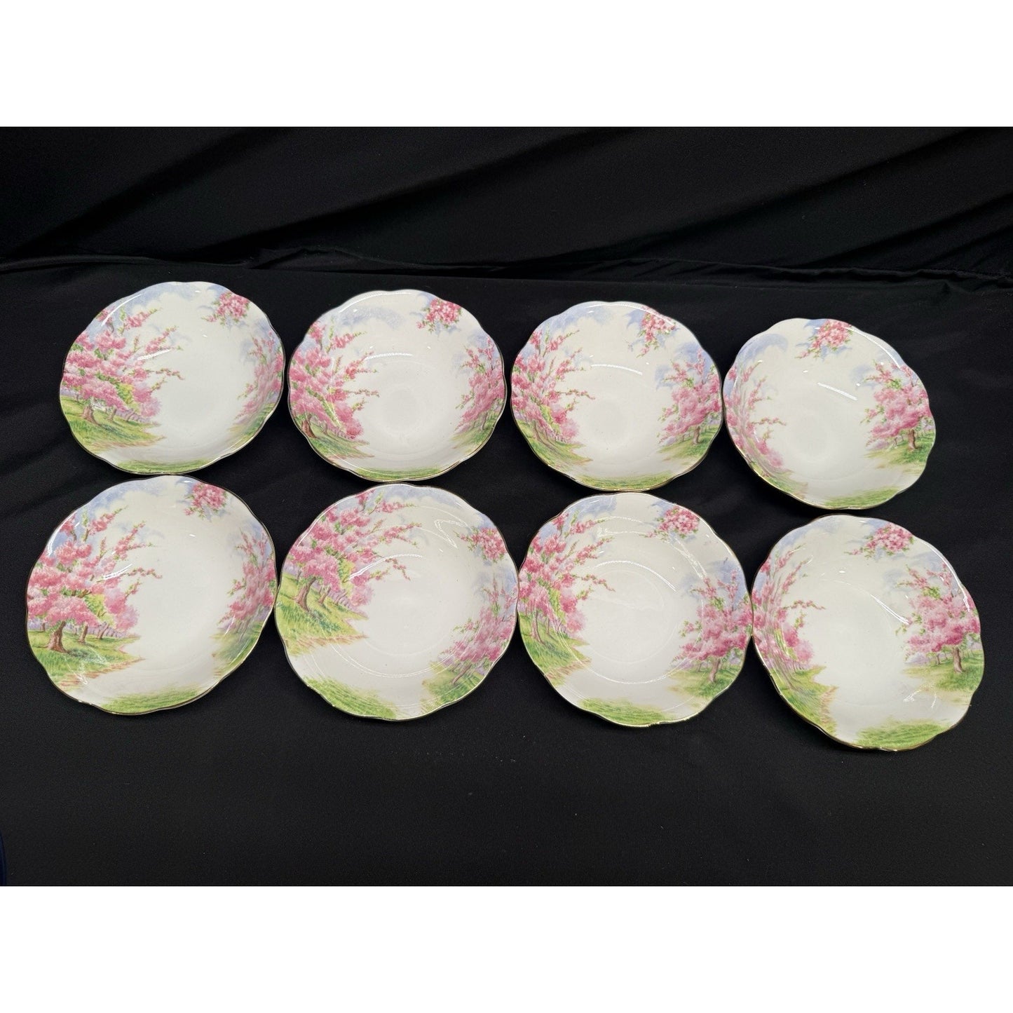 8 Royal Albert England Blossom Time 6” Soup Cereal Bowls Scalloped Rim Pink VTG