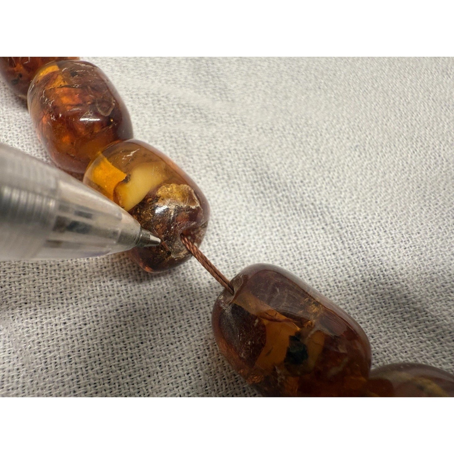 Vintage Baltic amber barrel bead necklace no clasp, pull over head approx. 13”