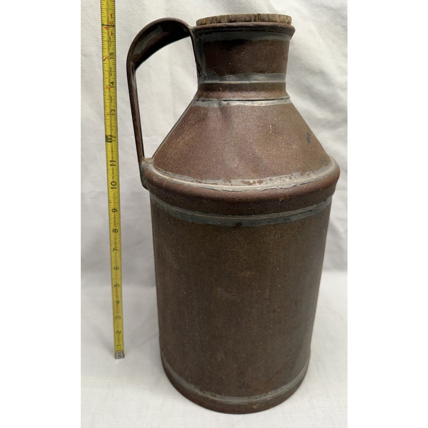 Antique early 1900’s metal milk can original wooden stopper farmhouse rustic 17”