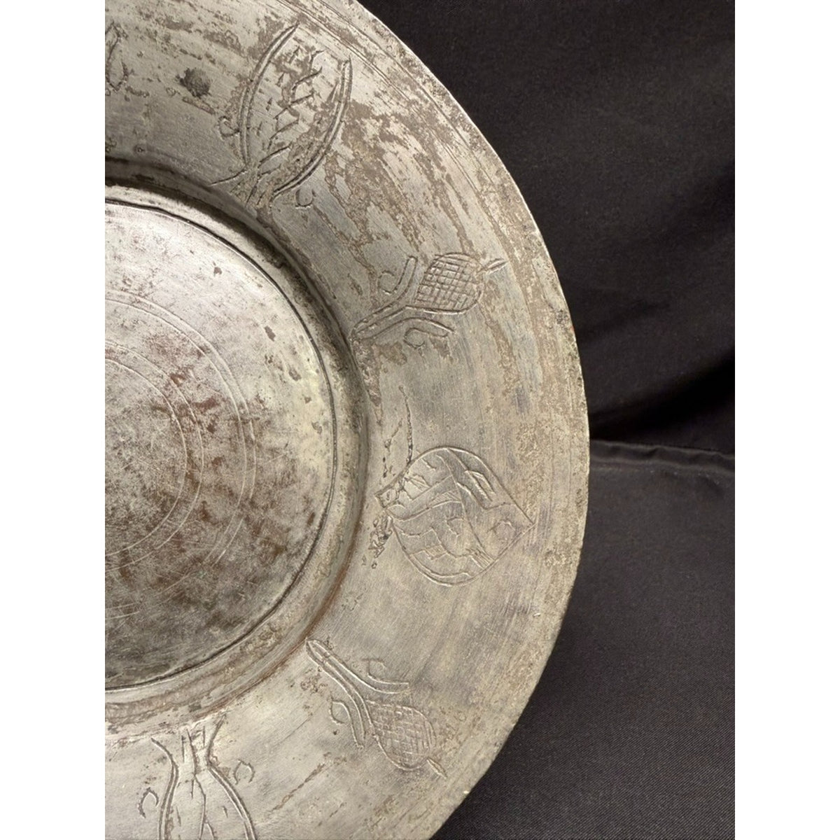Antique Egyptian Tin Coated Copper Plate 10.25" Round Hand Forged Engraved Decor