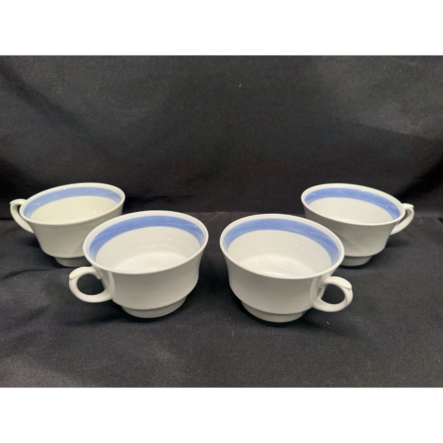 Arabia Blue Ribbon Suomi Striped White & Blue Tea Espresso Cups Set Of 4 Finland