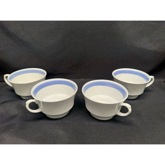 Arabia Blue Ribbon Suomi Striped White & Blue Tea Espresso Cups Set Of 4 Finland