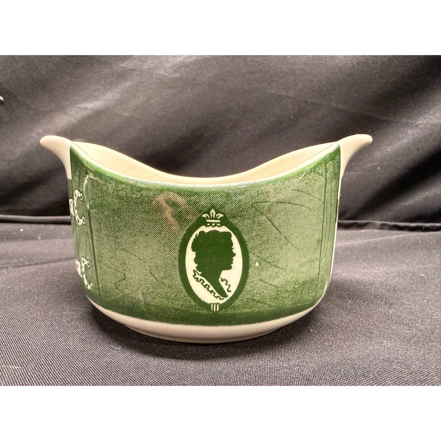 Vintage Royal China "Colonial Homestead" Green white creamer sugar gravy boat