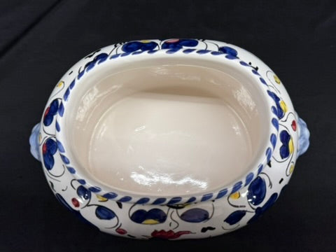 Vintage Deruta Italy Hand Painted Large Oval Cookie Jar/Canister withBiscotti Rooster