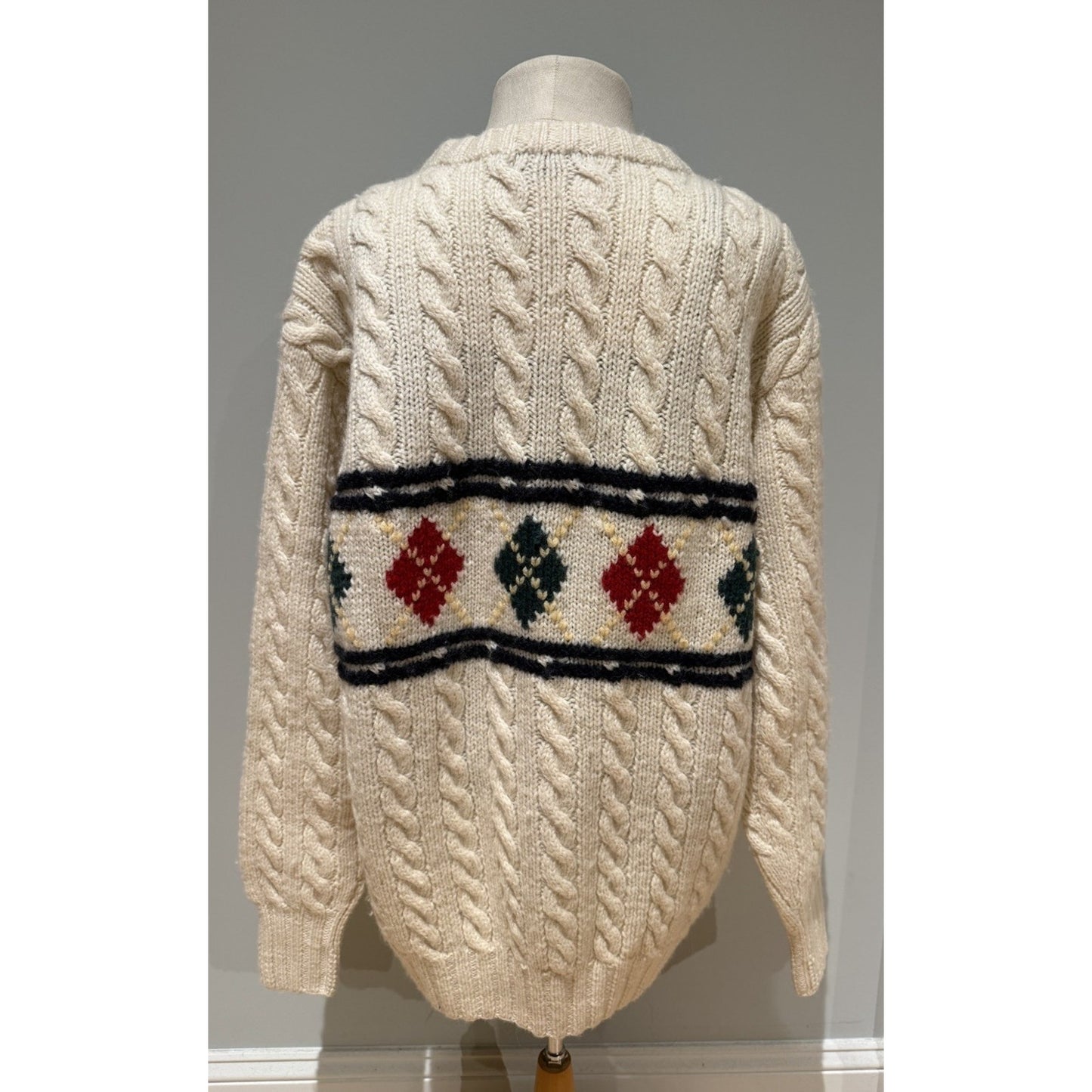 Vintage Abercrombie & Fitch Cream Knit Sweater Argyle Pattern Womens large wool