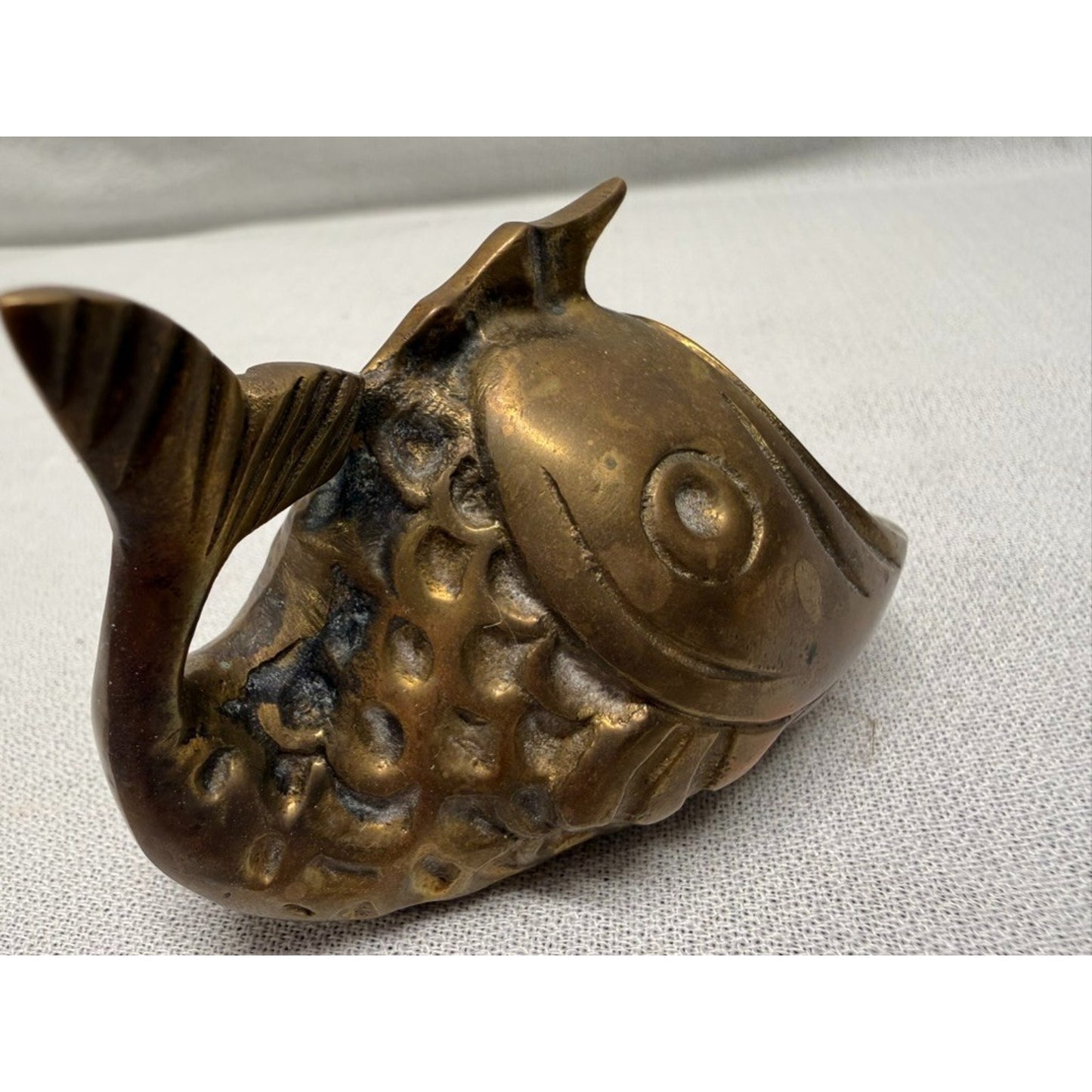 Walter Bosse Mid Century Modern Fish Sculpture Brass Ashtray 1950s 3.5" x2.5"