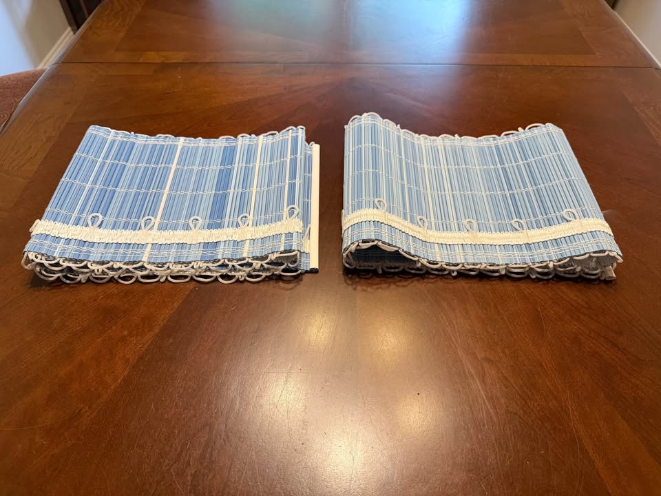 Pair of light blue new bamboo window valances (upper curtain) 50” x 9.5”
