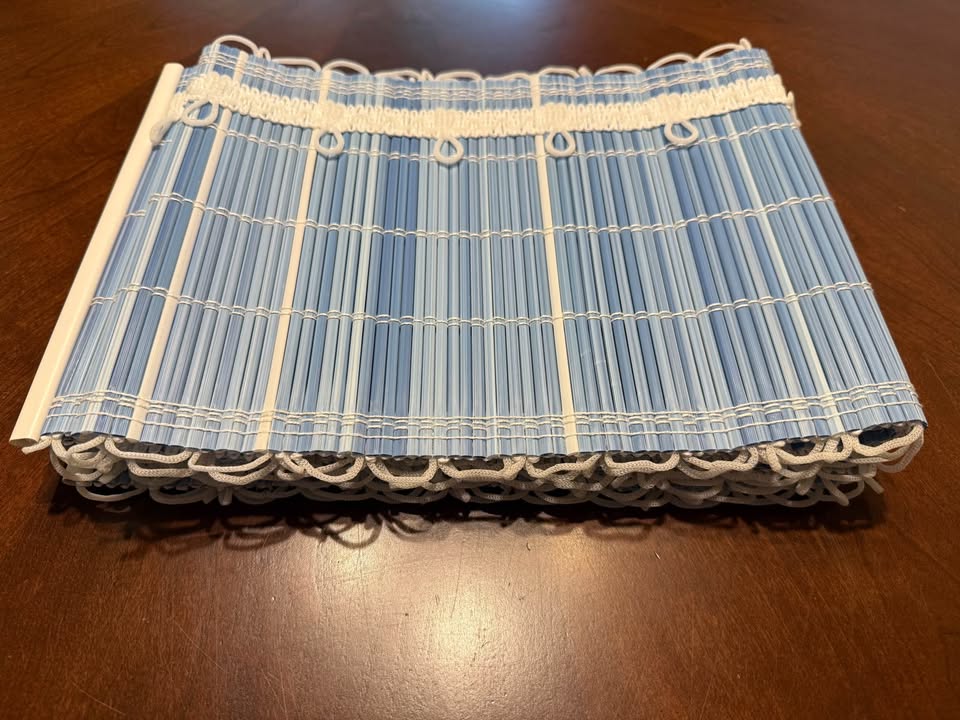Pair of light blue new bamboo window valances (upper curtain) 50” x 9.5”