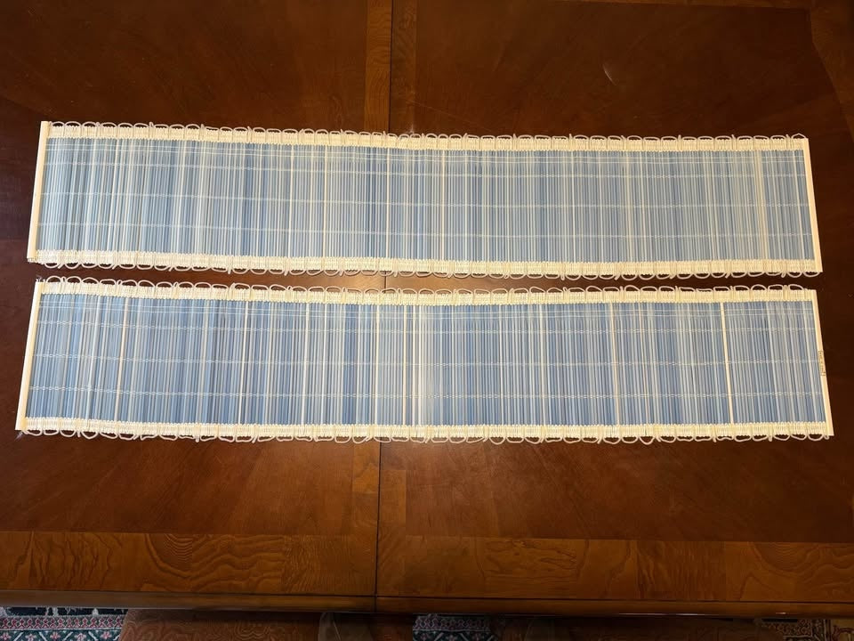Pair of light blue new bamboo window valances (upper curtain) 50” x 9.5”