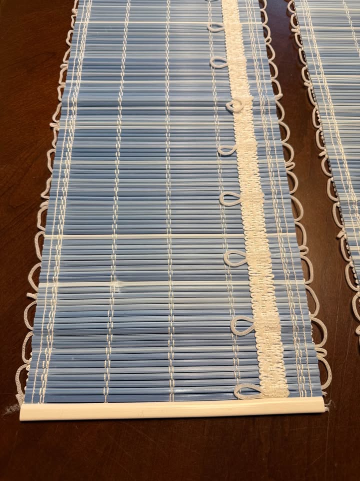 Pair of light blue new bamboo window valances (upper curtain) 50” x 9.5”