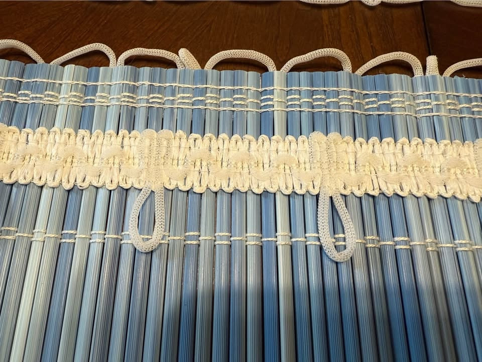 Pair of light blue new bamboo window valances (upper curtain) 50” x 9.5”