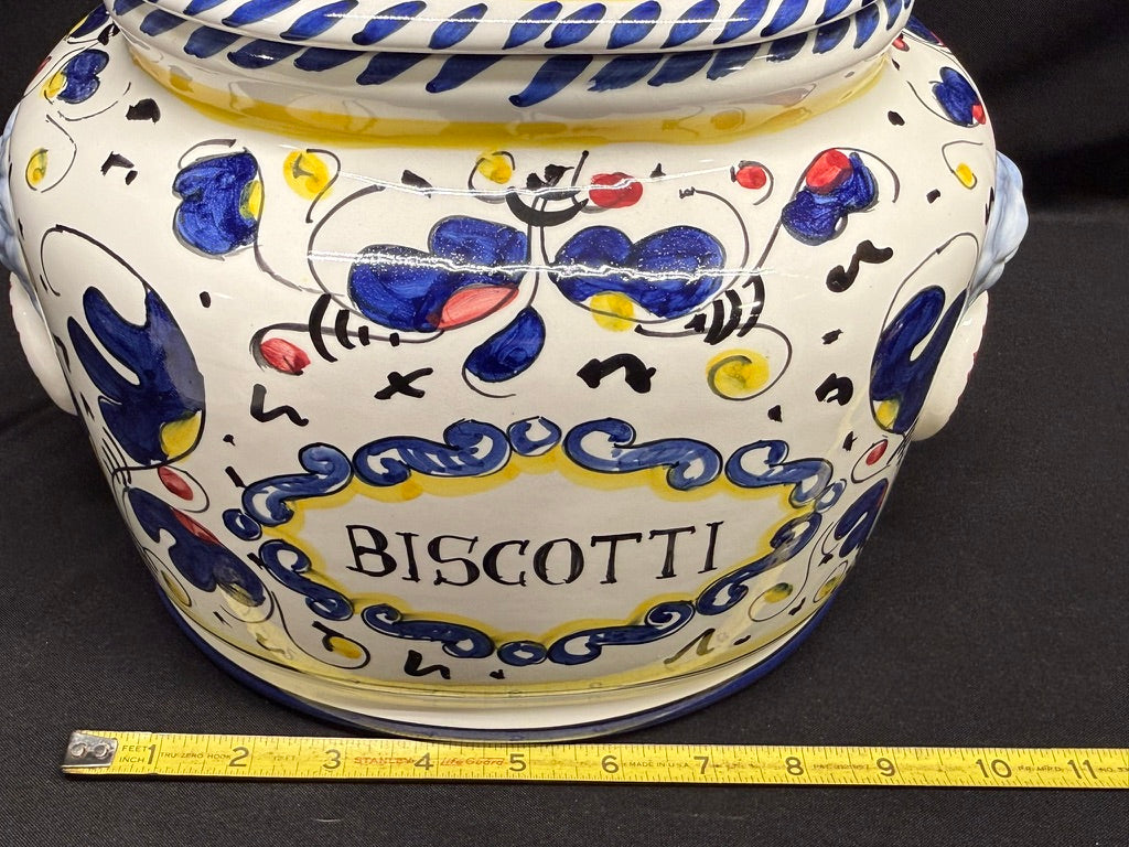 Vintage Deruta Italy Hand Painted Large Oval Cookie Jar/Canister withBiscotti Rooster