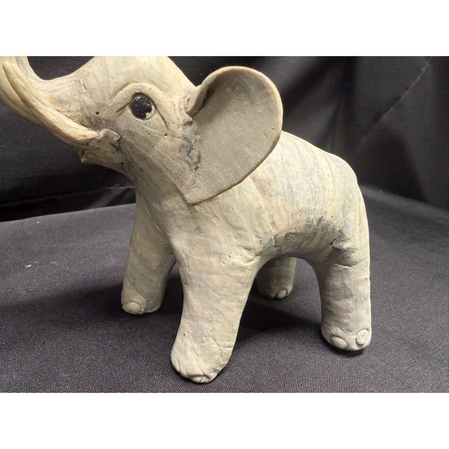 Pair Carved Elephants made from Crushed Oyster Shells trunk up Vintage 5.5" tall