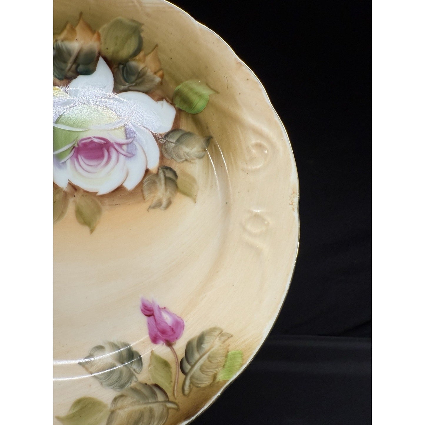 Set of 4 Vintage Lefton Heritage Brown Floral Hand-Painted Salad Plates 7.25”