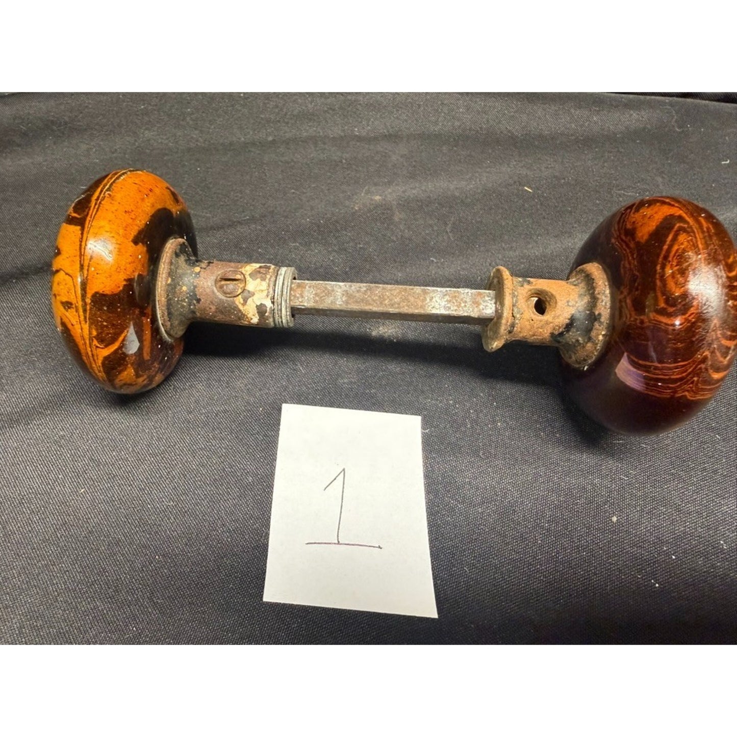 Antique porcelain Bennington marbled brown tiger eye door knob- Buy 1 or 4 pairs