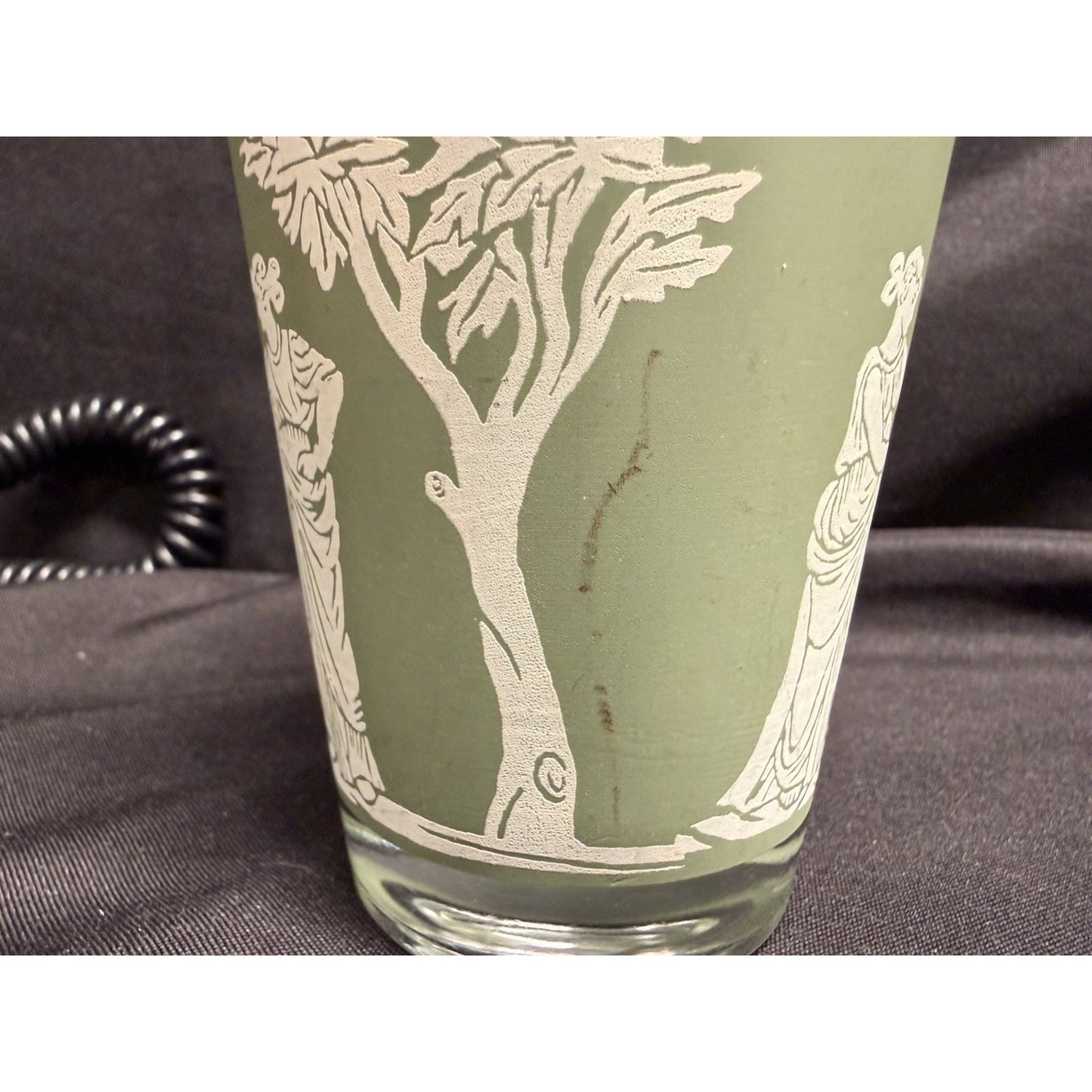 Set of 6 Wedgewood Jeanette Helllenic Sage green white Vintage glass tumblers 5”