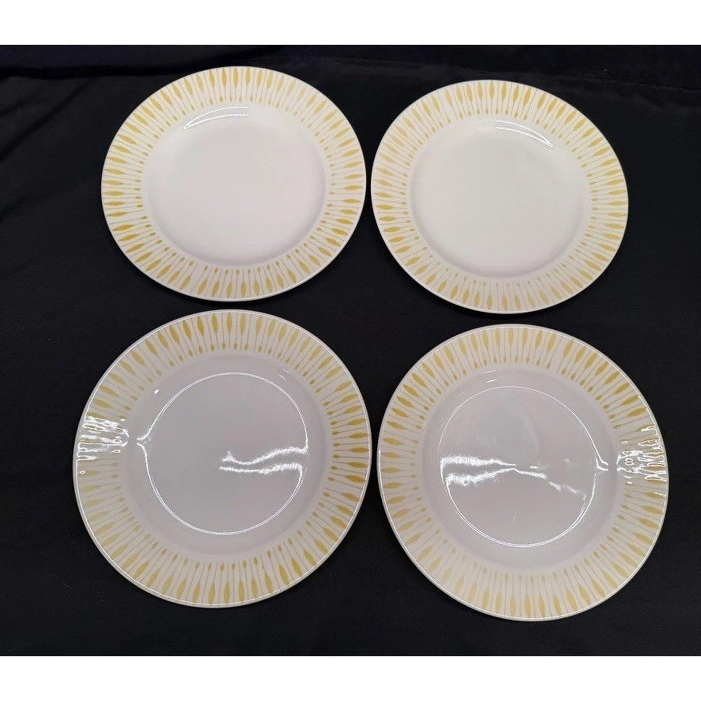Knowles Fjord by Kalla 10” round Dinner Plates yellow starburst pattern MCM