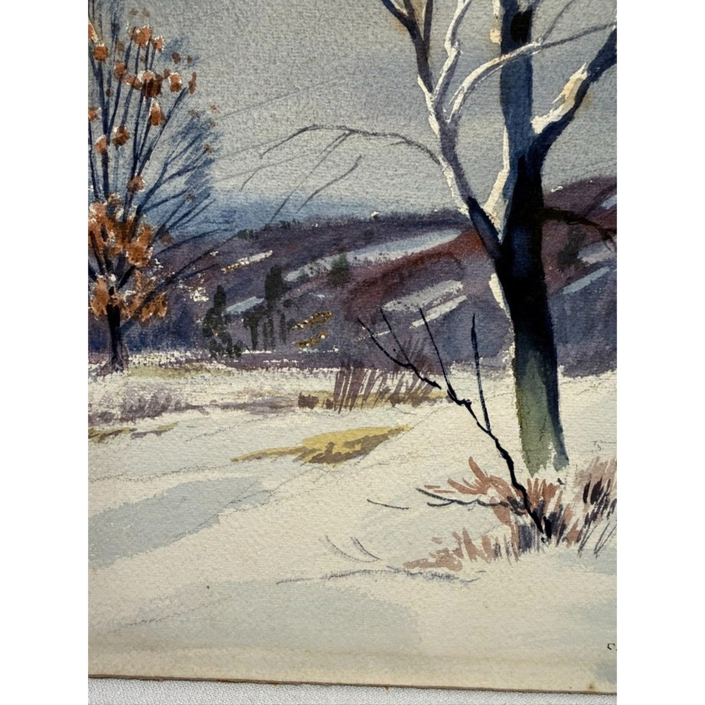 Charles Gordon Harris "Winter Morning" Watercolor Painting Landscape Snow VTG