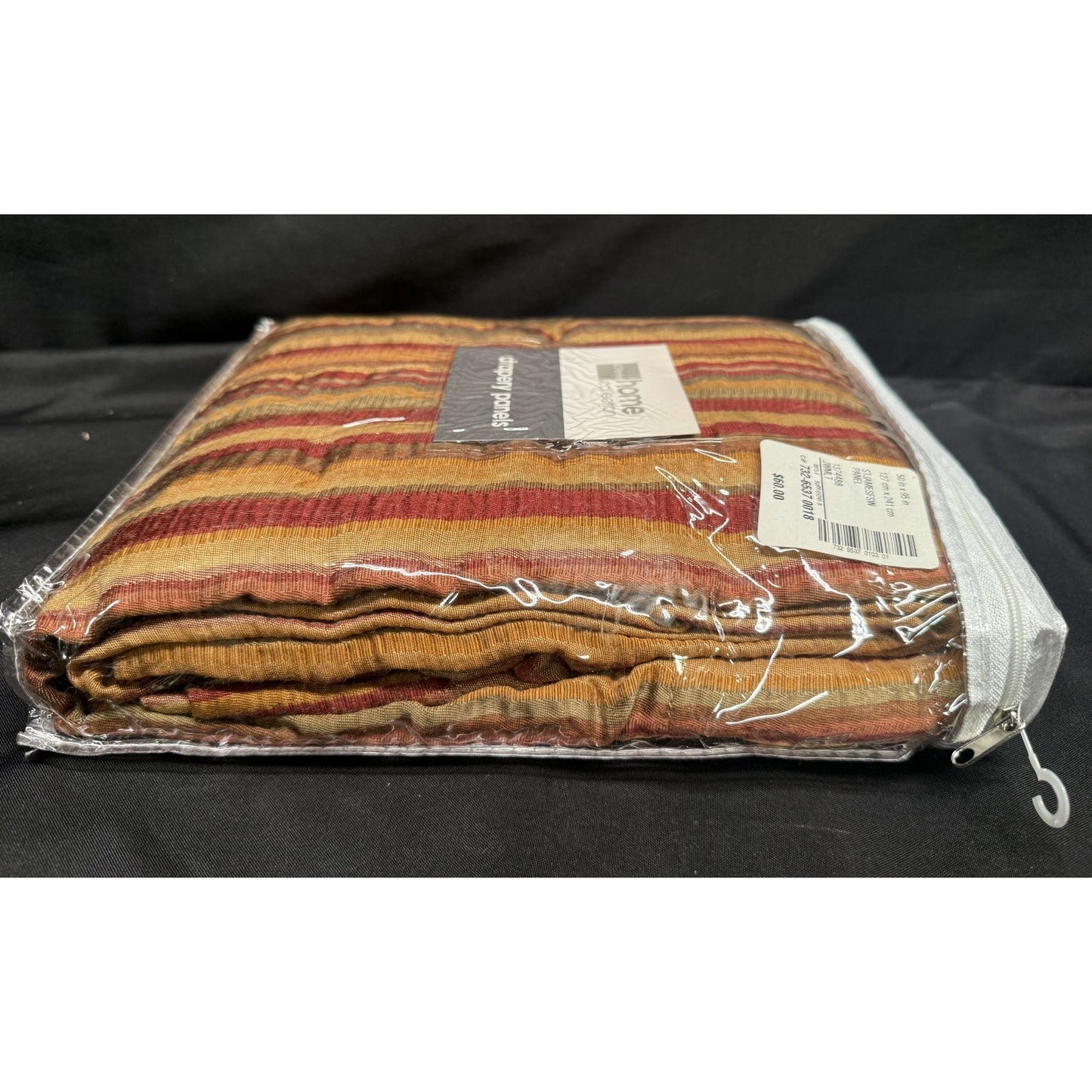 JC Penny St James single panel drapes striped red brown tan 50"x95" brand new