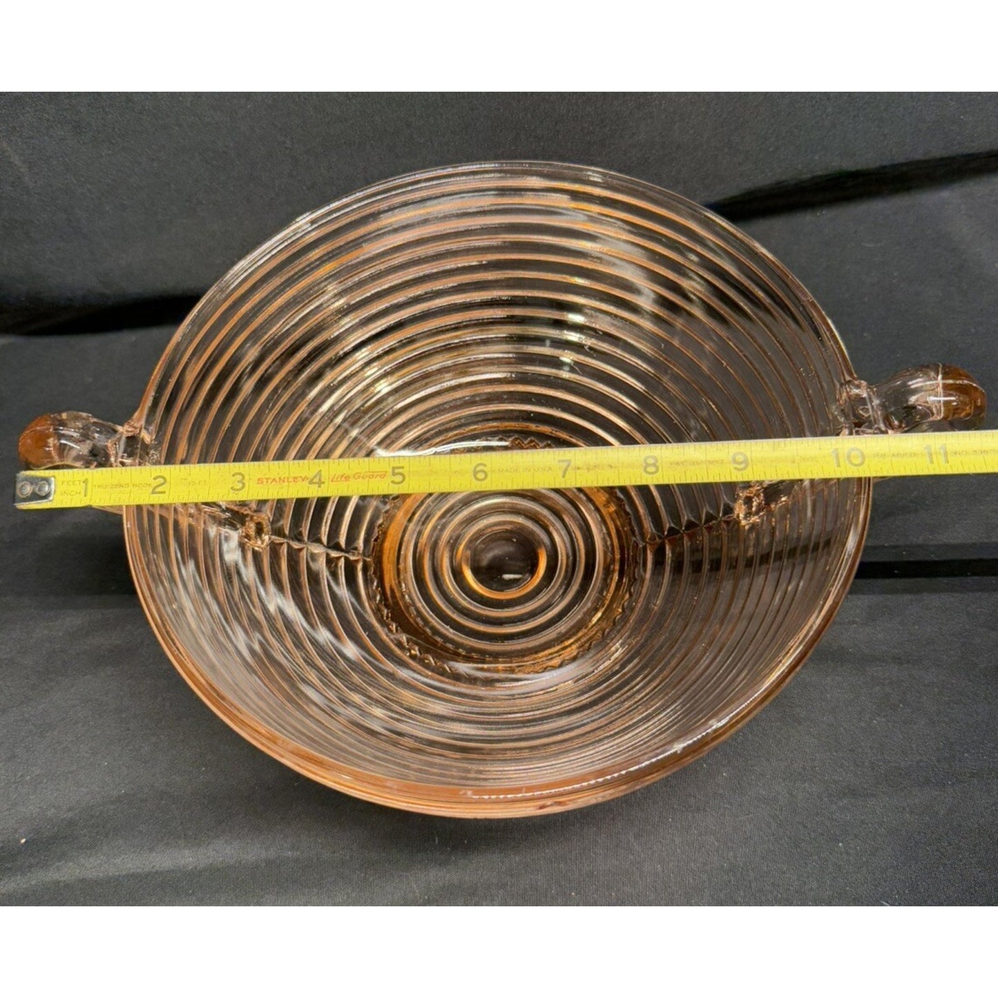 Anchor Hocking 1930s Pink Manhattan Depression glass pedestal bowl with handles