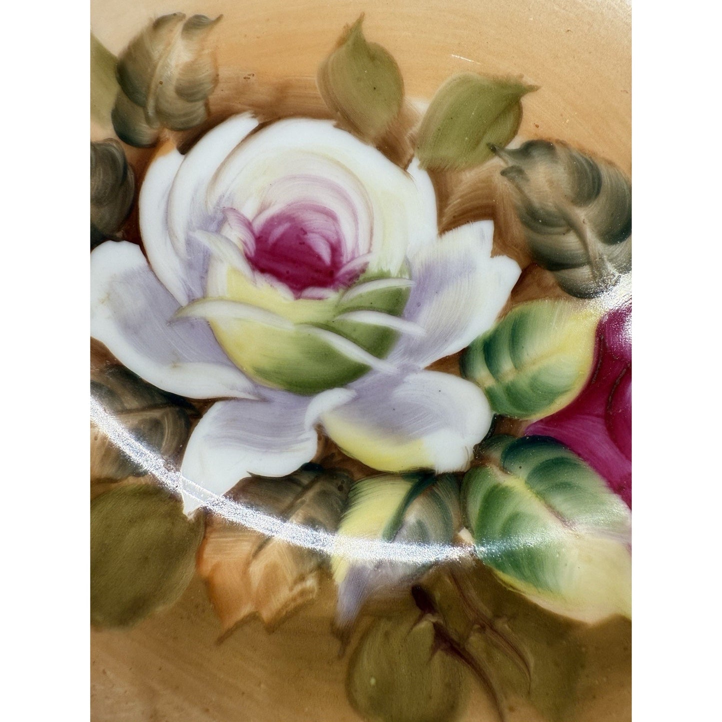 Set of 4 Vintage Lefton Heritage Brown Floral Hand-Painted Salad Plates 7.25”