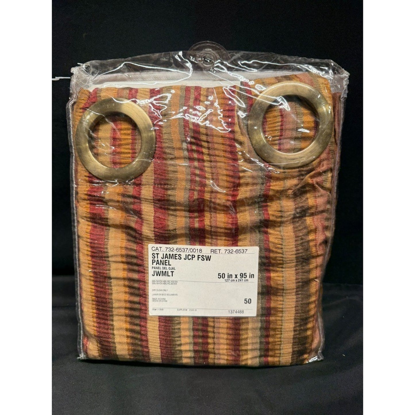 JC Penny St James single panel drapes striped red brown tan 50"x95" brand new