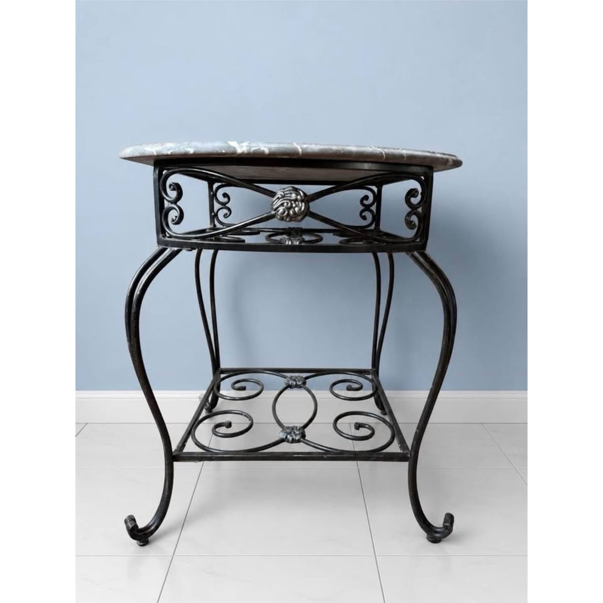 Elegant Bombay & Co. Wrought Iron & grey Marble Accent Table/Nightstand/end table