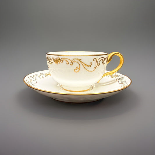 Antique Dore a Sevres Gold Gilded Encrusted Swirl tea Cup & Saucer France -READ