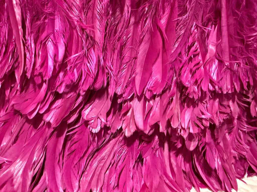 Jamie Dietrich Pink Fuscia Feather Pendant Drum 5 Light Chandelier 24” X 12” pre-owned