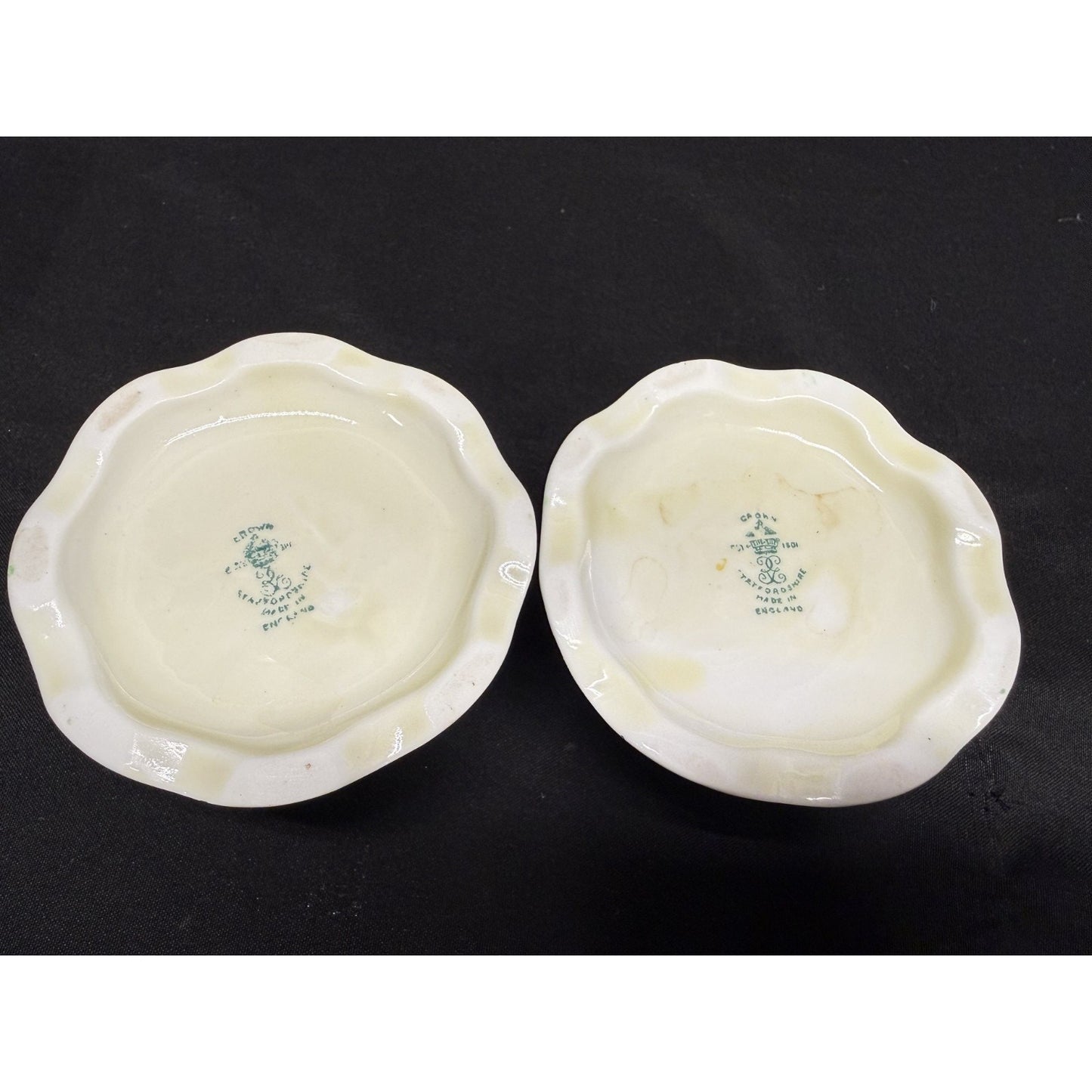 Rare pair crown staffordshire candle holders flowers purple porcelain 2" England