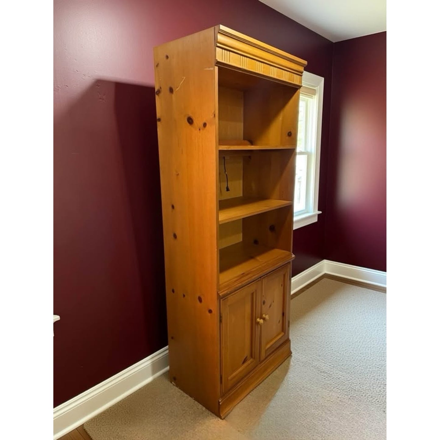 Wooden lighted bookcase/ shelf unit with lower cabinets