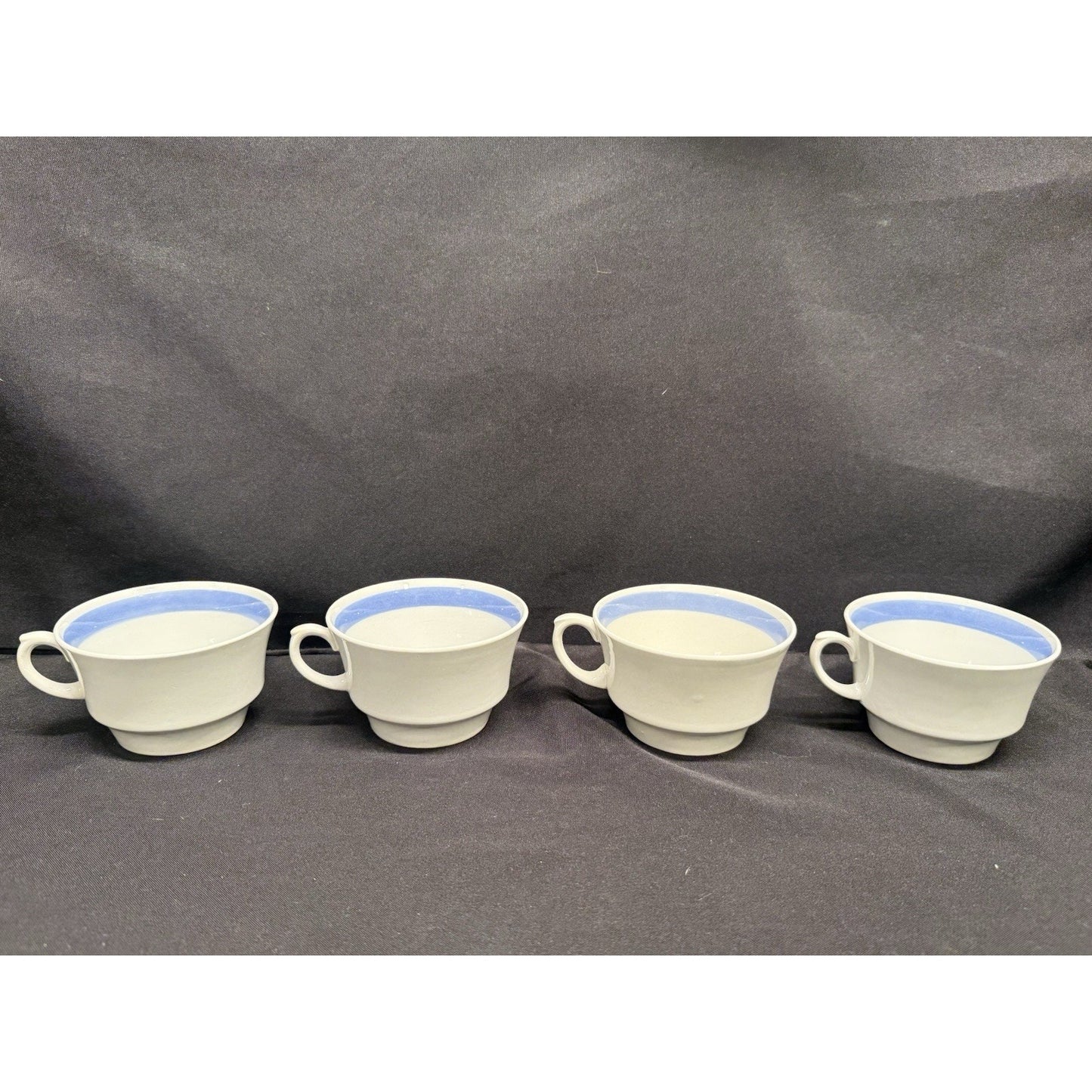 Arabia Blue Ribbon Suomi Striped White & Blue Tea Espresso Cups Set Of 4 Finland