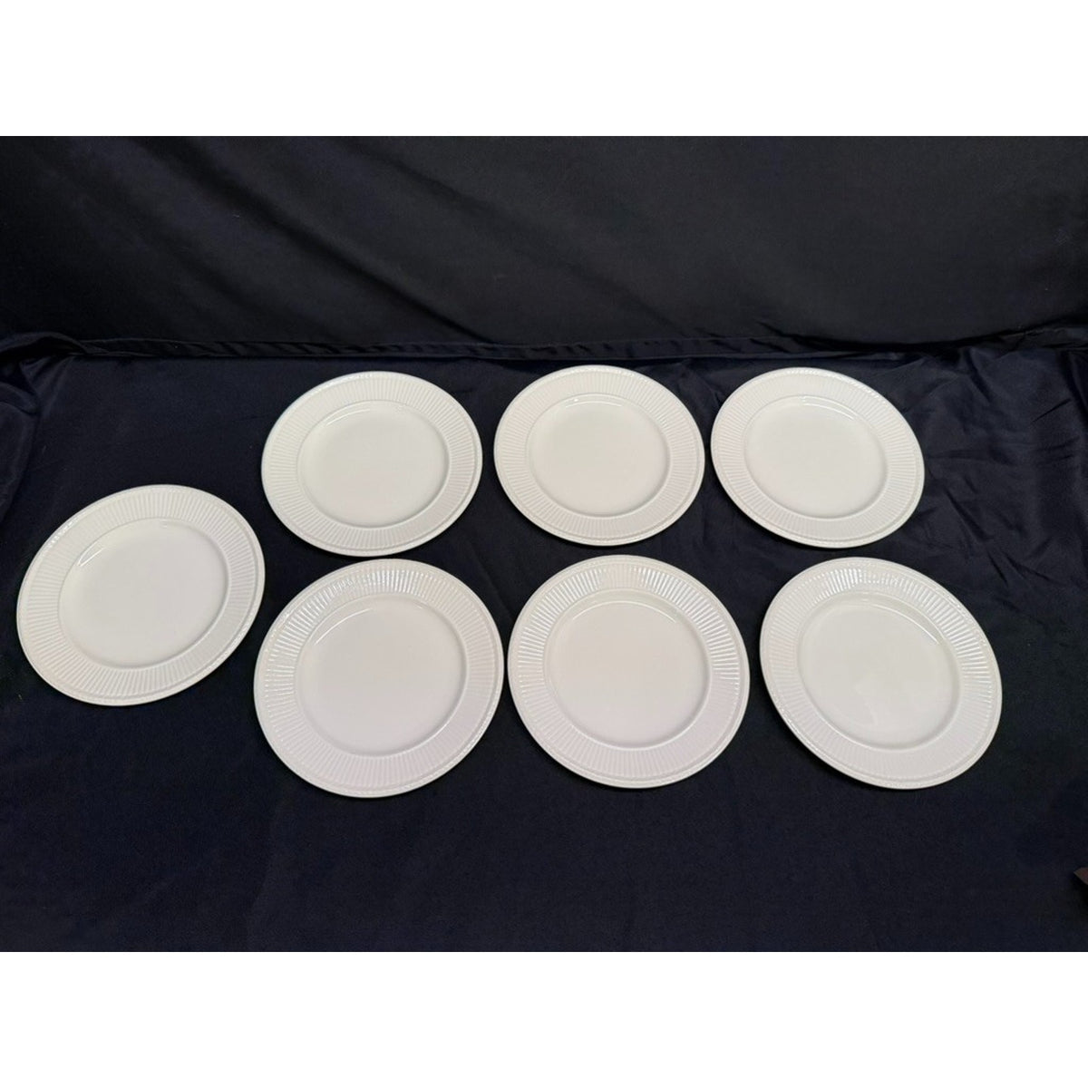 Set of 7 Wedgwood Edme Cream/ White Round Salad Plates Lined Rim 8.25" Vintage