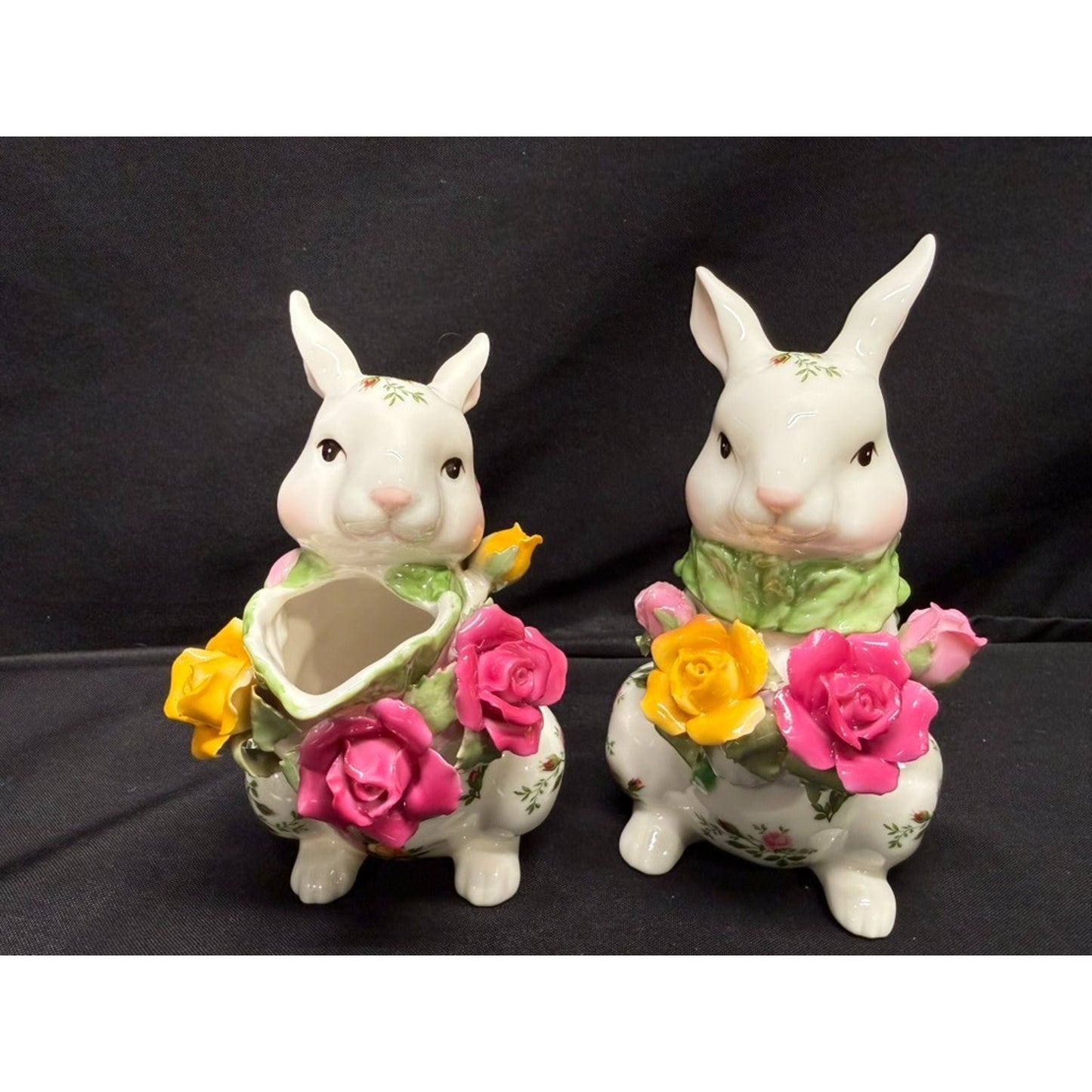 Pair of Royal Albert Old Country Roses Bunny Sugar Bowl & Creamer dish vintage