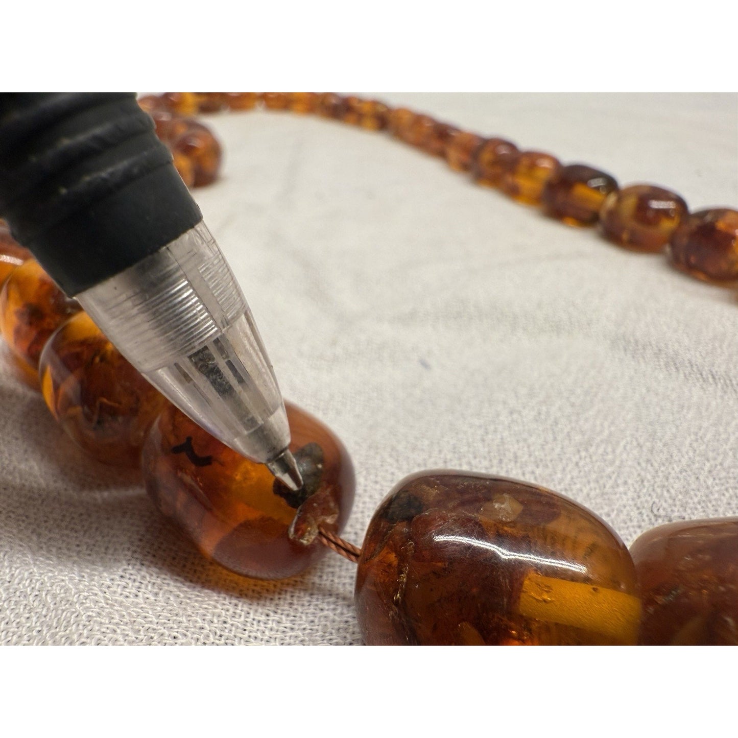 Vintage Baltic amber barrel bead necklace no clasp, pull over head approx. 13”