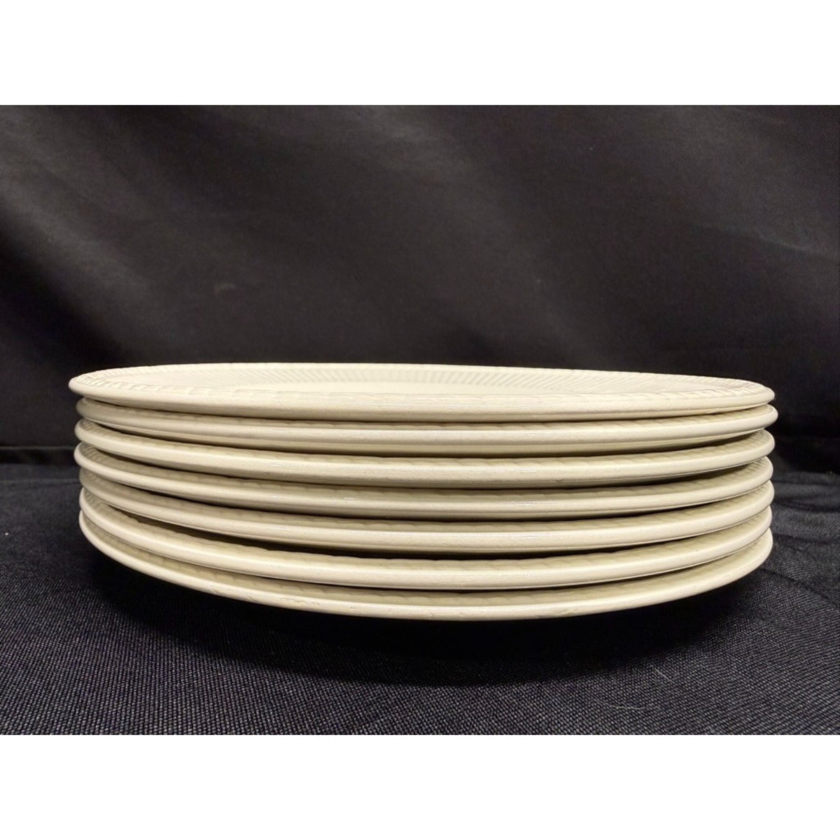 Set of 7 Wedgwood Edme Cream/ White Round Salad Plates Lined Rim 8.25" Vintage