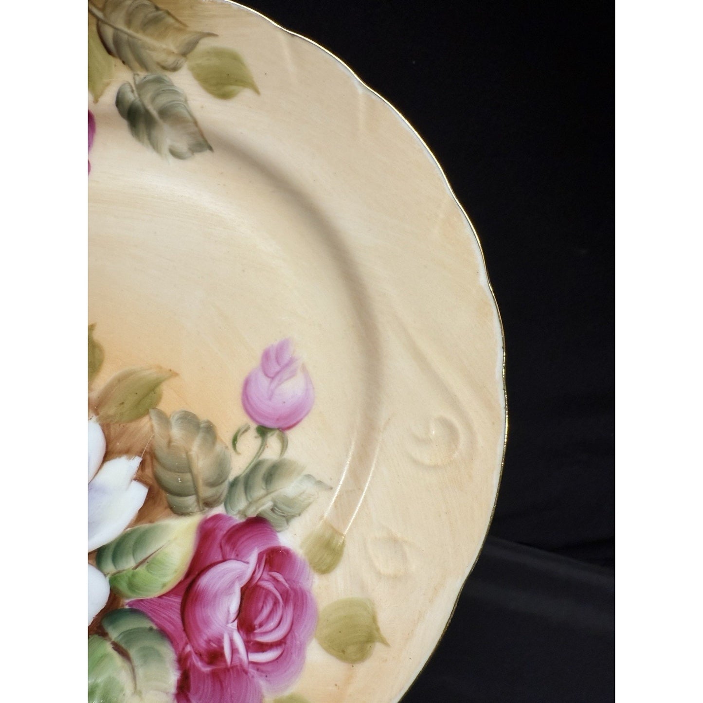 Set of 4 Vintage Lefton Heritage Brown Floral Hand-Painted Salad Plates 7.25”