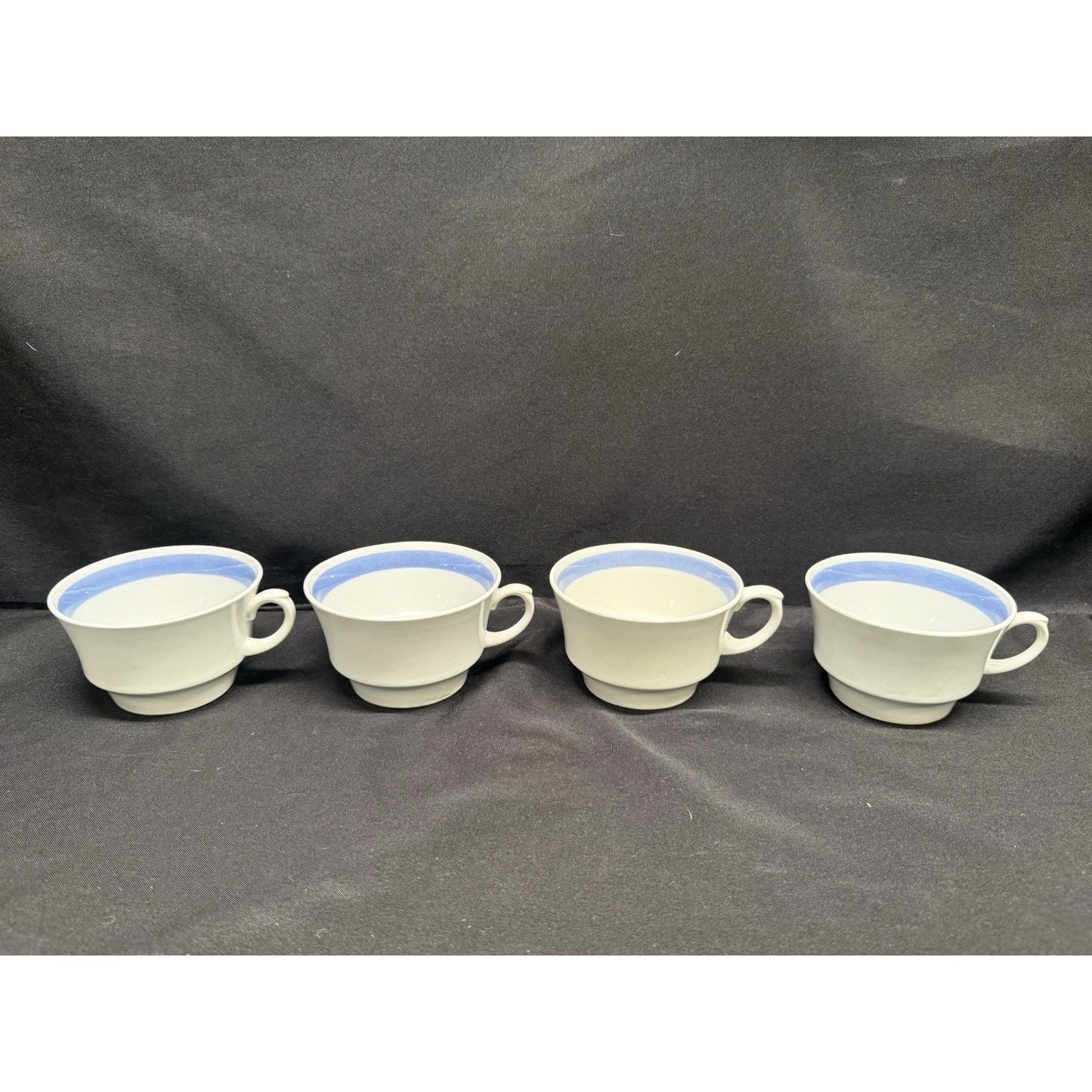 Arabia Blue Ribbon Suomi Striped White & Blue Tea Espresso Cups Set Of 4 Finland