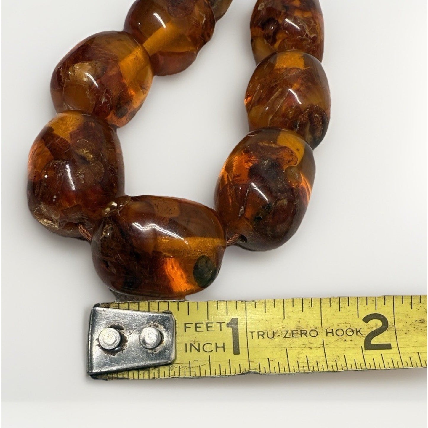 Vintage Baltic amber barrel bead necklace no clasp, pull over head approx. 13”