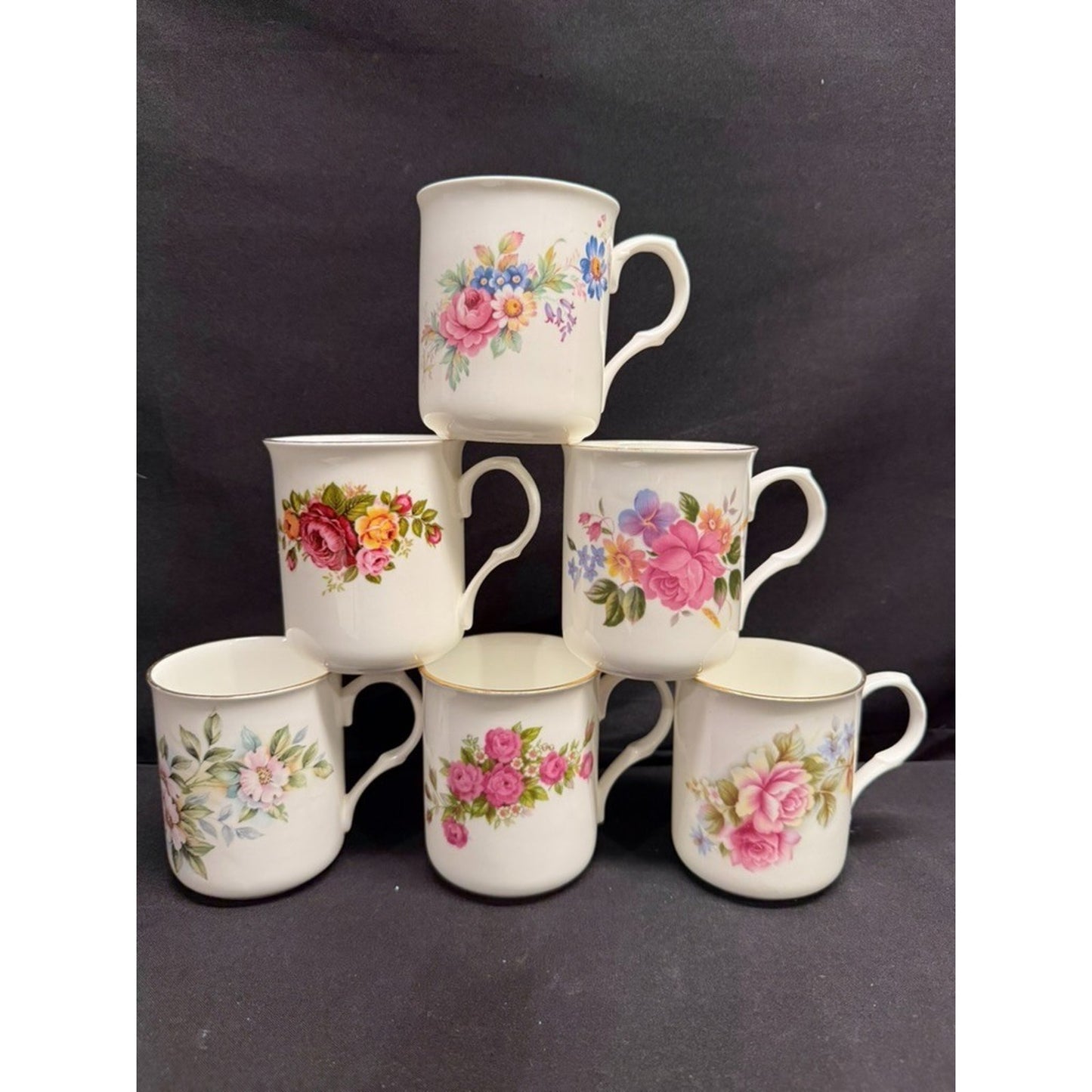 Set of 6 Sadler Wellington Fine Bone China Floral Coffee Tea Mugs Vintage 3.5"
