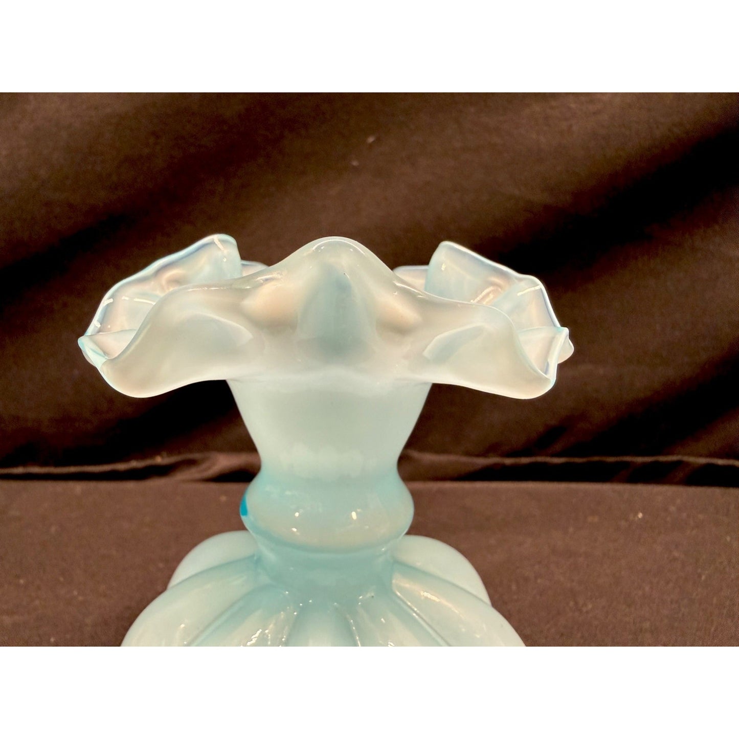 Fenton baby Blue mid century Melon Vase scalloped ruffled top 4.5 inch vintage