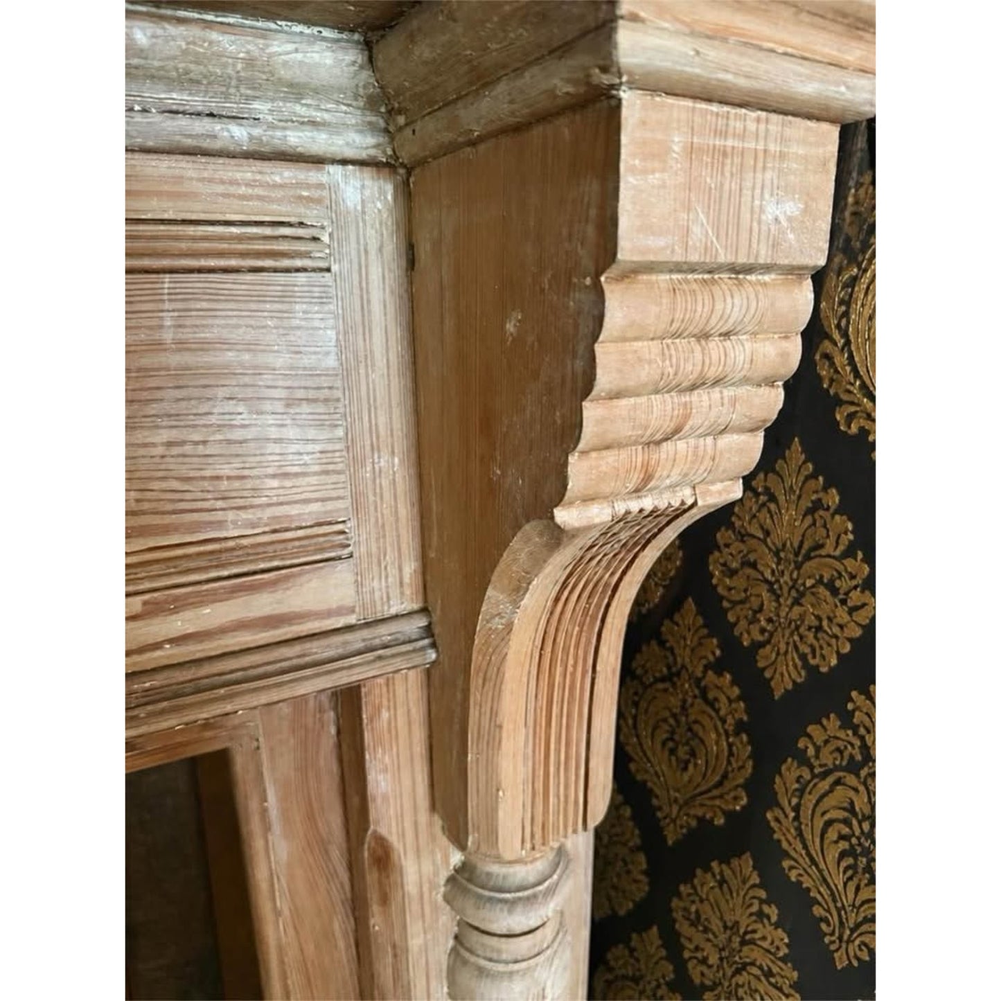 Antique architectural salvage wooden fireplace mantel with mirror & top shelf