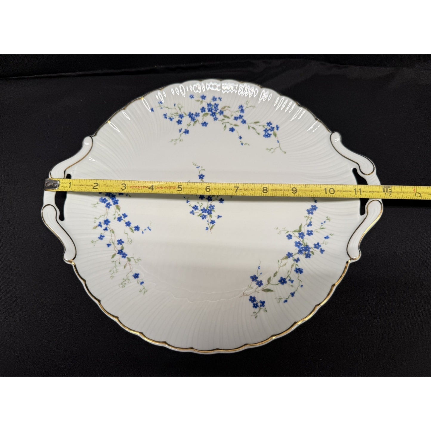 Bernardaud Limoges France Myosotis Handled 11” Cake Plate platter blue flowers