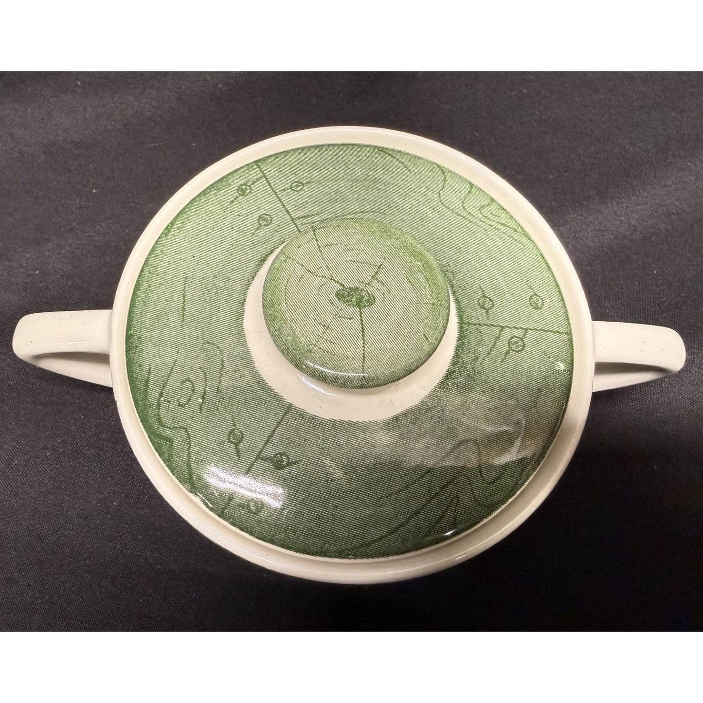 Vintage Royal China "Colonial Homestead" Green white creamer sugar gravy boat