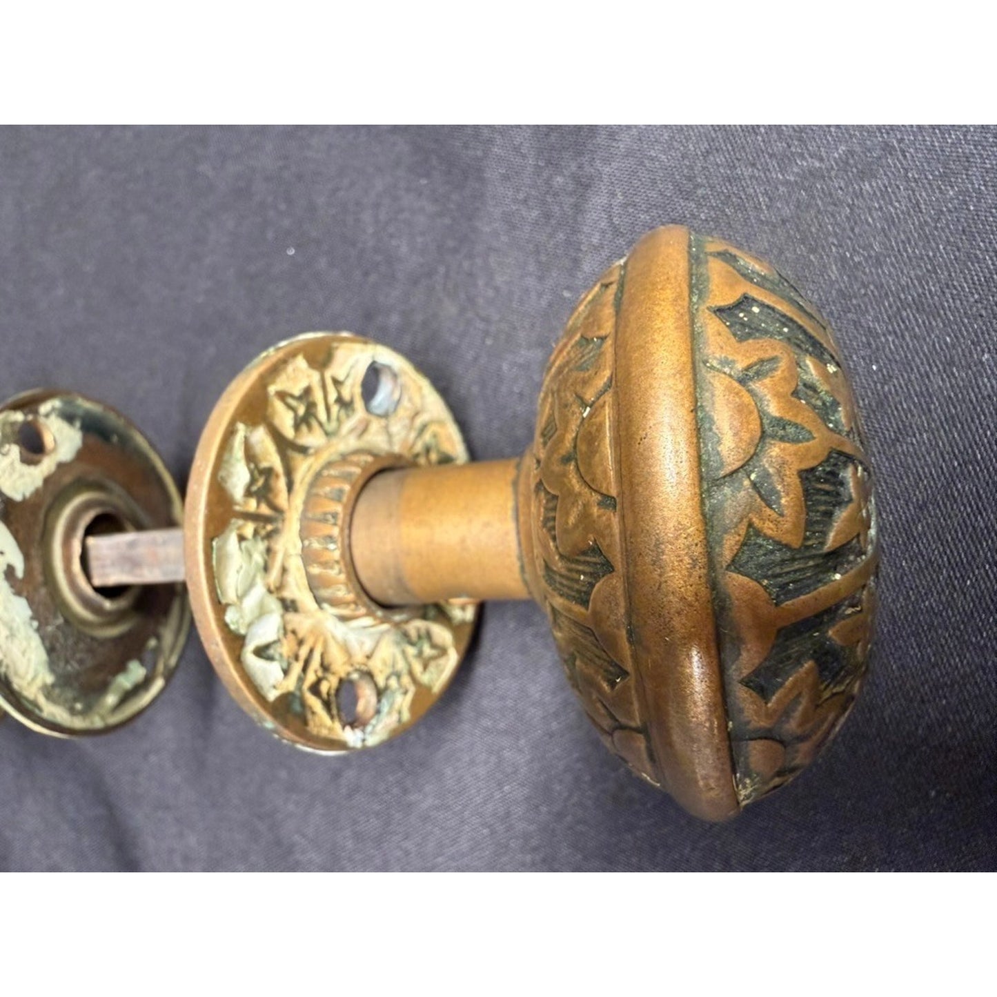 Antique 1880 Solid Bronze Ornate Victorian Style Door Knobb Arcitectural Salvage