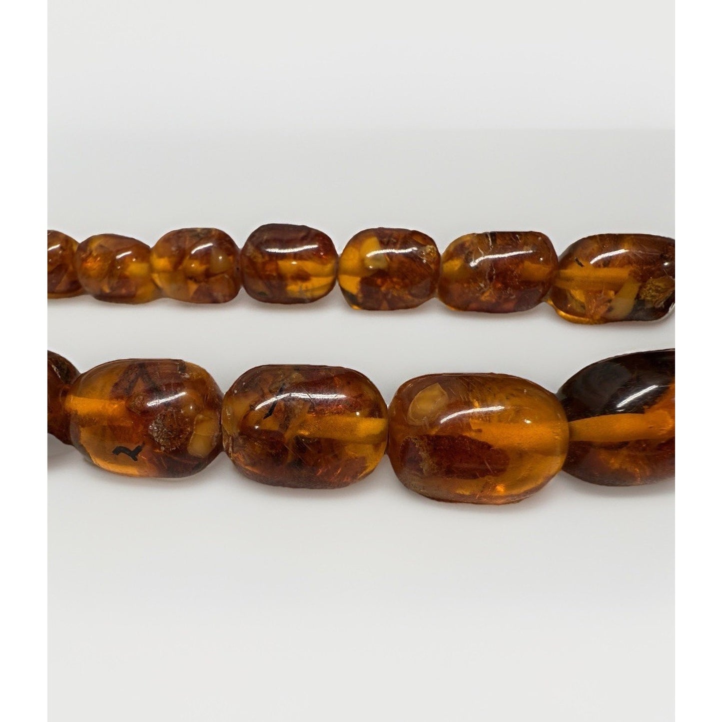 Vintage Baltic amber barrel bead necklace no clasp, pull over head approx. 13”
