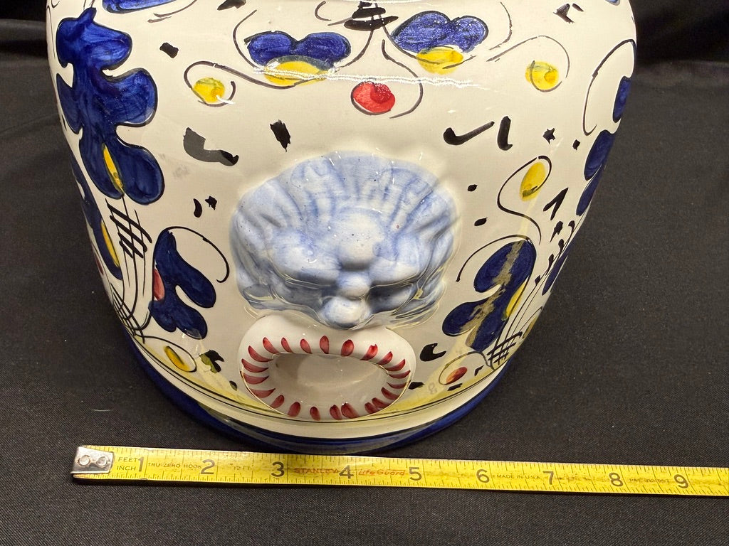 Vintage Deruta Italy Hand Painted Large Oval Cookie Jar/Canister withBiscotti Rooster